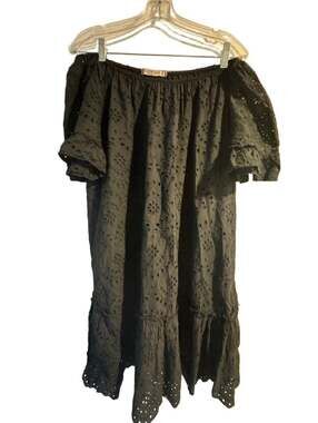 Valentina Naldi Black Eyelet Dress 100% cotton L off shoulder